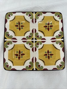 "Placas de azulejo Pier 1 Cameron de 8 3/4""". Cuadrado Dorado Rojo Verde Excelente Estado - Imagen 1 de 9