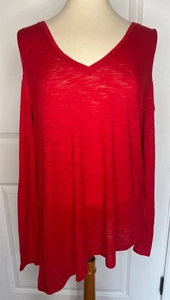 inc international concepts X Large, Red, Cold Shoulder, 3/4 Sleeve, V Neck Top - Picture 1 of 10