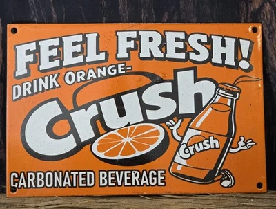 ¡LETRERO DE GASOLINERA DE PORCELANA FRESCA ORANGE CRUSH FEEL DE COLECCIÓN DE LOS AÑOS 50 12"X 8"! Foto 1 de 4