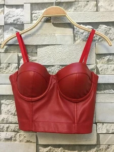 Blusa Correas de Espagueti Club Sexy Dama Cuero PU Tanque Bustier Sujetador Chaleco Top Corto - Imagen 1 de 9