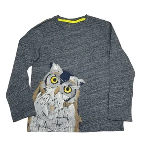 Mini Boden 7-8 Eule Super Stitch Shirt bestickt langarm grau Baumwolle Preppy - Bild 1 von 8