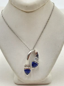 Collar de diamantes y piedras de zafiro sintético de 18" 6 diamantes de 0,12 quilates (EL1082395) - Imagen 1 de 10