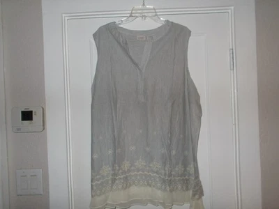 Camiseta sin mangas LOGO Lounge by Lori Goldstein dobladillo de encaje azul tejido floral pequeña A288002 Foto 1 de 4