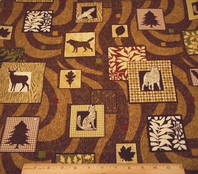 Tela Animal Por Yarda VENTA Ciervo Lobo Águila Perros Hoja Árbol Marrón Algodón Premium C Foto 1 de 2