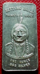 Toro sentado 1973-Hunkpapa Sioux Chief Bar-Patrick como nuevo 1 oz Troy Plata .999 - Imagen 1 de 3