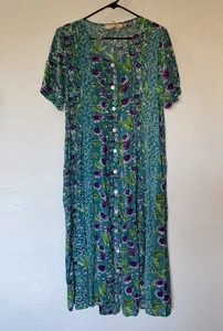 La Cera Short Sleeve Maxi Dress Size Medium Floral Button Up Pockets 2708 NWT - Picture 1 of 11