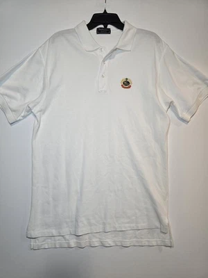复古 Burberrys Gold Knight 标志美国制造男式白色 Polo 尺寸 L — 第 1/4 张图片
