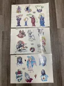 3 Vintage Official Tattoo Brand Flash Sheets Wizard Pit Bulls Jesus Clip Art - Picture 1 of 4