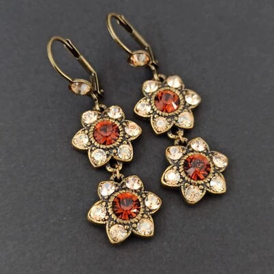 Pendientes Michal Negrin Beige Marrón Distintivo Cristales de Cóctel Largo Fiesta Flor Foto 1 de 4