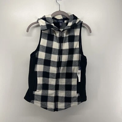 Chaps 背心女式小号黑色白色水牛格子全拉链羊毛全新带标签 — 第 1/4 张图片