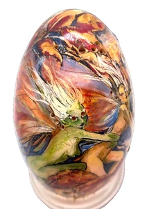 Fabulous Hand Enameled Fairy, Ghouls & Goblins Huge Egg, 5" in height Ostrich? - Picture 1 of 4
