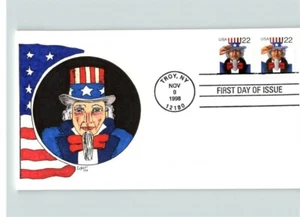 Hand Painted UNCLE SAM, 1998 First Day of Issue with pair of Uncle Sam 22 cent s - Picture 1 of 1
