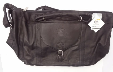 Pangea Brands Black Leather Top Zip Travel Bag - NHL - Vancouver Canucks Cover