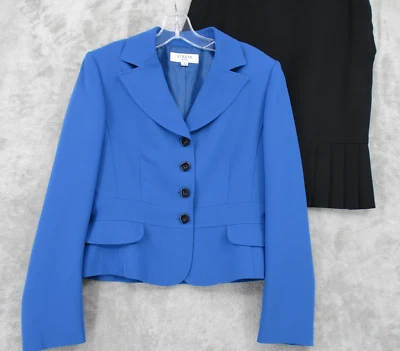 Traje Falda Stresa ASL Mujer 6 Plisado Blazer Carrera Oficina Corporativo Forrado Azul Foto 1 de 4