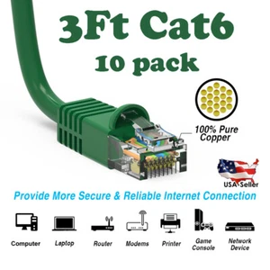 3Ft CAT6 Ethernet Cable Lan Network CAT6 Internet Modem RJ45 Patch Cord Green - Picture 1 of 3