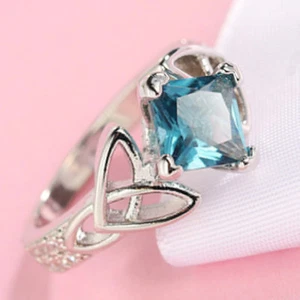 Lovely Square Cut London Blue Topaz Sapphire Gems Silver Woman Ring Size 6-10 - Picture 1 of 5