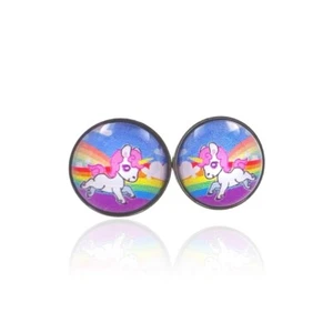 1 Paar Ohrringe Ohrstecker 316L Chirurgenstahl Regenbogen mit Einhorn - Bild 1 von 2