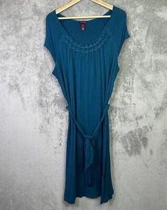 Merona Dress Womens Extra Large XL Cap Sleeve Teal Tie Waist - Picture 1 of 7