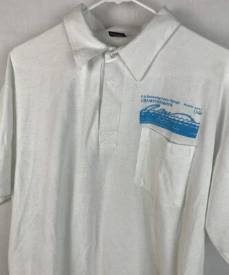 Vintage Screen Stars Polo Shirt Junior Olympics White XL USA 80s 90s - Image 1 of 4