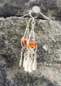 Bernstein Goa Vintage Boho Ohrhänger Silber 925 Amber Earrings - Bild 1 von 7