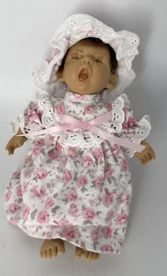 Vintage 9” Expressions Doll By Berenguer Yawning Pink Floral Gown Eyes Closed - Image 1 of 4