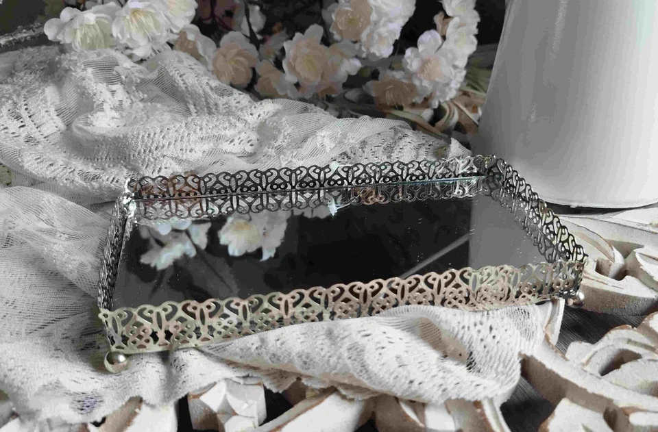 Spiegeltablett Teelichthalter Teelichttablett Brocante Vintage 20 x 10 x 3 cm - Bild 1 von 1