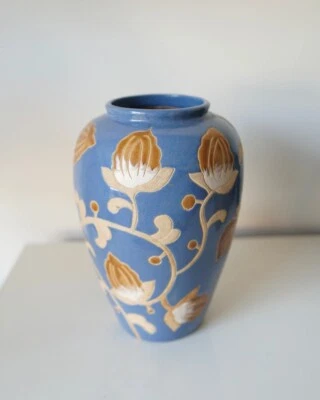 Vase Sandstein Glasiert Dekor Blumenmuster Relief Stil Keramis Jahre 70 80 - Bild 1 von 4