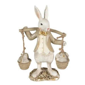 Clayre & Eef Figur Hase mit Gold-Fliege und mit zwei Osterkörben Ostern ländlich - Bild 1 von 3