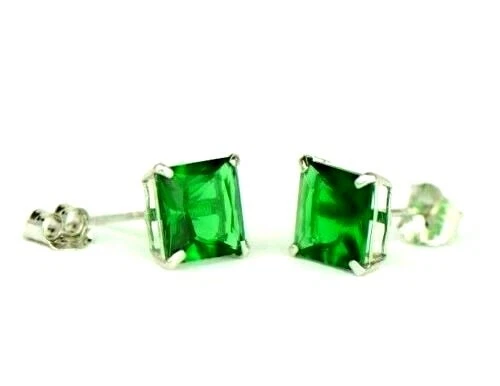 14K White Gold Birthstone Basket Set Push Back Earrings with Cubic Zirconia Gift - Image 1 of 1