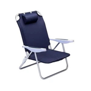 Picnic Time Beach Chair 34"Hx19.5"W Folding Aluminum Cushion Navy Blue Coastal - Picture 1 of 3