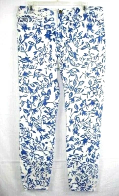 Jeans ajustados clásicos florales DVF x Current Elliott para mujer talla 31 azul marfil  Foto 1 de 4