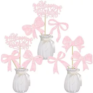 Bow Birthday Centerpiece Sticks 16pcs Pink Bow Birthday Party Decorations Bow... - Picture 1 of 9