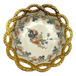 Rare Oscar Schlegelmilch Pierced Handled Porcelain Hand Painted Bowl German 10" - Picture 1 of 8