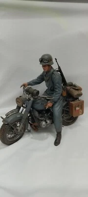 Built German WW2, Rider Soldier BMW Motorcycle 1/8 scale, 7.5 Inch Tall - Image 1 of 4