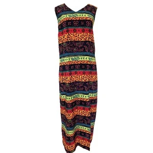 Maxi abito vintage taglia L multicolore Sag Harbor estivo tropicale senza maniche - Foto 1 di 7