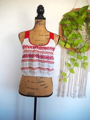 Red / Beige Embroidered Crochet Sleeveless Top BOHO Camisole Tank  Size Small - Image 1 of 4