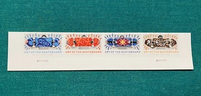 Scott #5766c IMPERFORATE (NO DIE-CUT) Art of Skateboard, Plate# Strip of 4, 2023 - Image 1 of 2