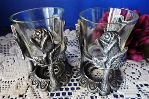 Resplendent Roses Votive Candle Holders - Glass Vase - Metal Base Décor - Pair - Bild 1 von 6