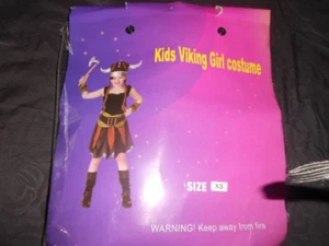 Complete Vikings Fancy Girl Dress Costume never worn sz xs black/orange/green - Picture 1 of 5