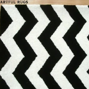 Modern Chevron Zig Zag Black & White Area Rug– Hand-Tufted 100% Wool Soft Carpet - Picture 1 of 7