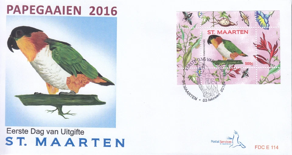 圣马丁发行 FDC 2016 (114) 鸟类 - 鹦鹉 — 第 1/1 张图片