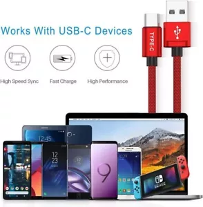 60W Fast Charger USB-A to USB-C Cable Braided Long Lead For Samsung 1M/ 1.8M - Picture 1 of 14