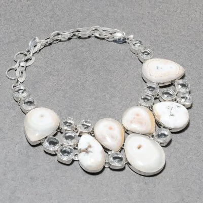 Collar de cuarzo solar topacio blanco piedras preciosas hecho a mano joyería de moda 18" SR 6379 Foto 1 de 4