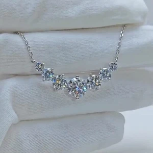 3.0Ct Round Cut Moissanite 7 Stone Solitaire Necklace 14K White Gold Plated - Picture 1 of 4