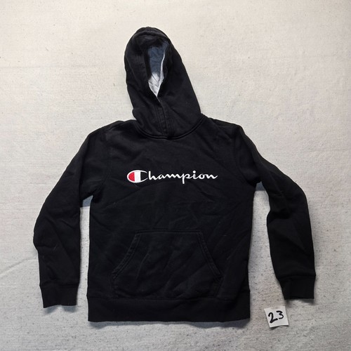 VETEMENTS Felpa nera tinta unita con cappuccio CHAMPION ricamata ragazzo taglia M Medium