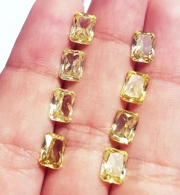 Lote de 8 piezas de piedras preciosas sueltas de zafiro amarillo en forma de esmeralda de 6x4 mm Foto 1 de 4