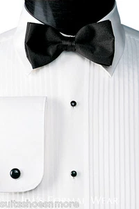 New Real Black Satin Waiter Waitress Adj.Tuxedo Bow Tie Pre Tied Tux shirt - Picture 1 of 2
