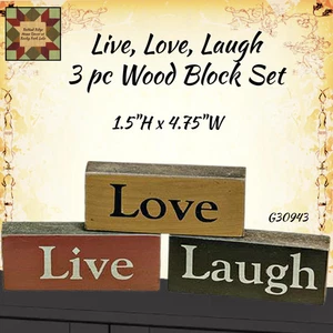Live, Love, Laugh 3 pc Wood Block Set - Picture 1 of 2