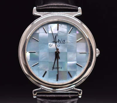 Reloj ARIA 925 Caja Plata Esterlina MOP Madreperla Mosaico NUEVA CORREA DE BATERÍA Foto 1 de 4