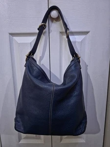 Vintage Liz Claiborne dunkelblau genarbtes Leder Hobo lässig Schultertasche Handtasche - Bild 1 von 11